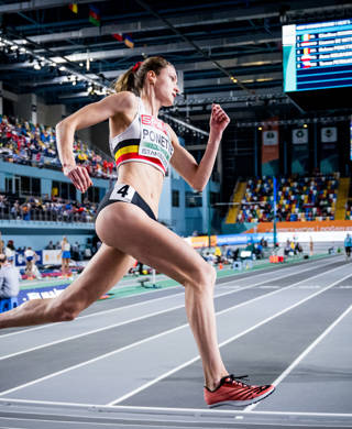Belgian Helena Ponette pictured in action during the women's 400m heats at the 37th edition of the European Athletics Indoor Championships, in Istanbul, Turkey on Friday 03 March 2023. The championships take place from 2 to 5 March. BELGA PHOTO JASPER JACOBS
