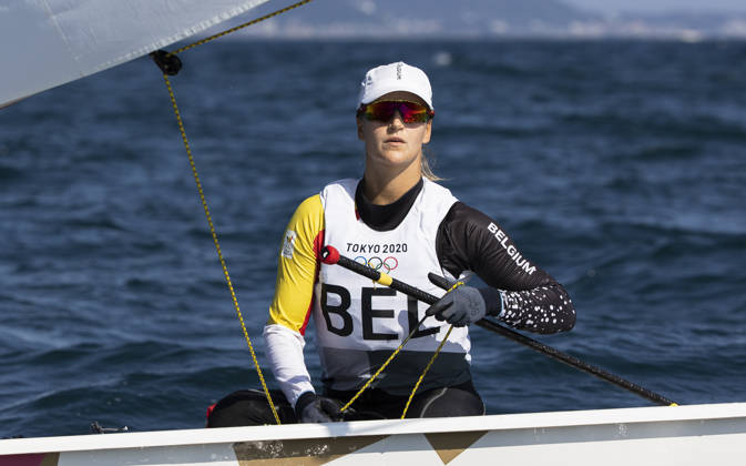 Belgian Emma Plasschaert pictured in action during the medal race of the women's one-person dinghy laser radial sailing event on the tenth day of the 'Tokyo 2020 Olympic Games' in Tokyo, Japan on Sunday 01 August 2021. The postponed 2020 Summer Olympics are taking place from 23 July to 8 August 2021. BELGA PHOTO BENOIT DOPPAGNE