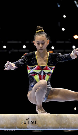 Belgian Erika Pinxten pictured in action during the women's qualifications at the Artistic Gymnastics World Championships, in Antwerp, Monday 02 October 2023. The Worlds take place in Antwerp from 30 September to 08 October. BELGA PHOTO DIRK WAEM