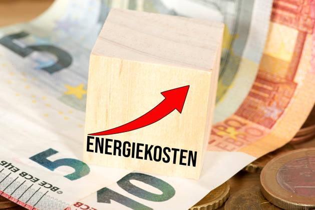 Euro banknotes and coins and rising energy costs